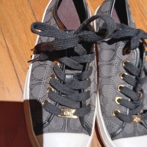 Coach Women’s Black Signature Canvas Low-Top Sneakers with Gold Hardware